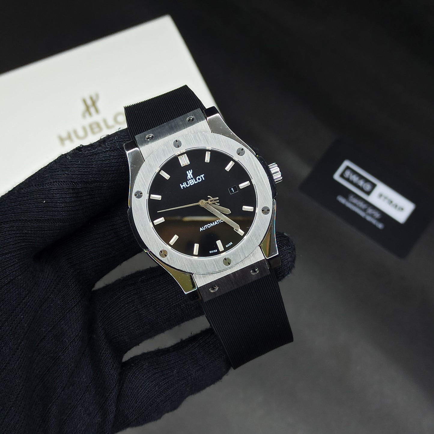 Hublot Auto | Black Dial | Pvc Strap