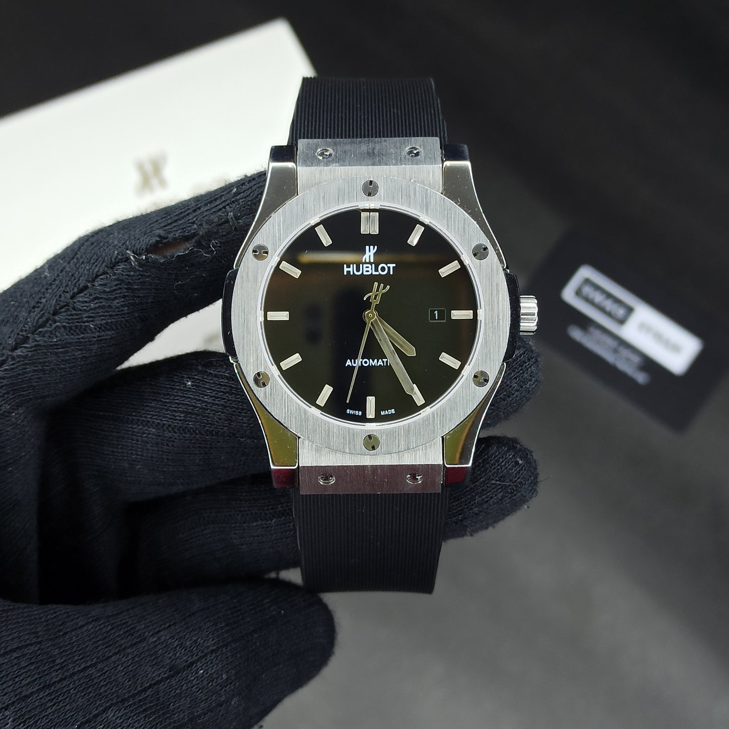 Hublot Auto | Black Dial | Pvc Strap