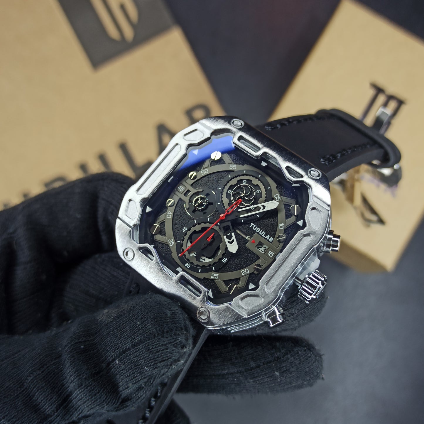 Tubular Square Dial Chrono Watch For Men's