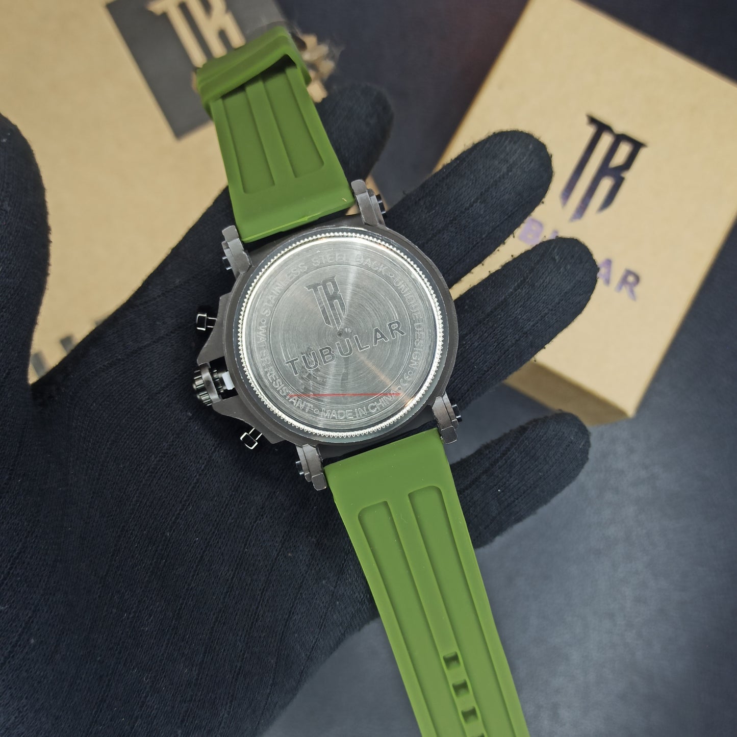 Tubular Chrono Watch For Men's | Green Silicon Strap