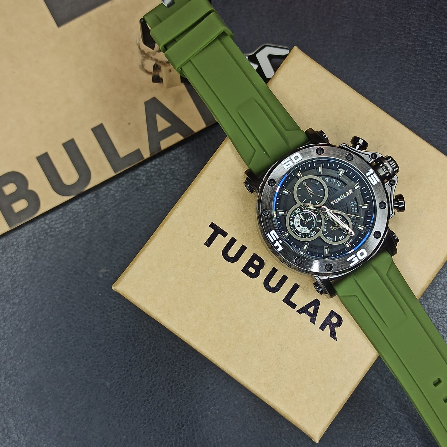Tubular Chrono Watch For Men's | Green Silicon Strap