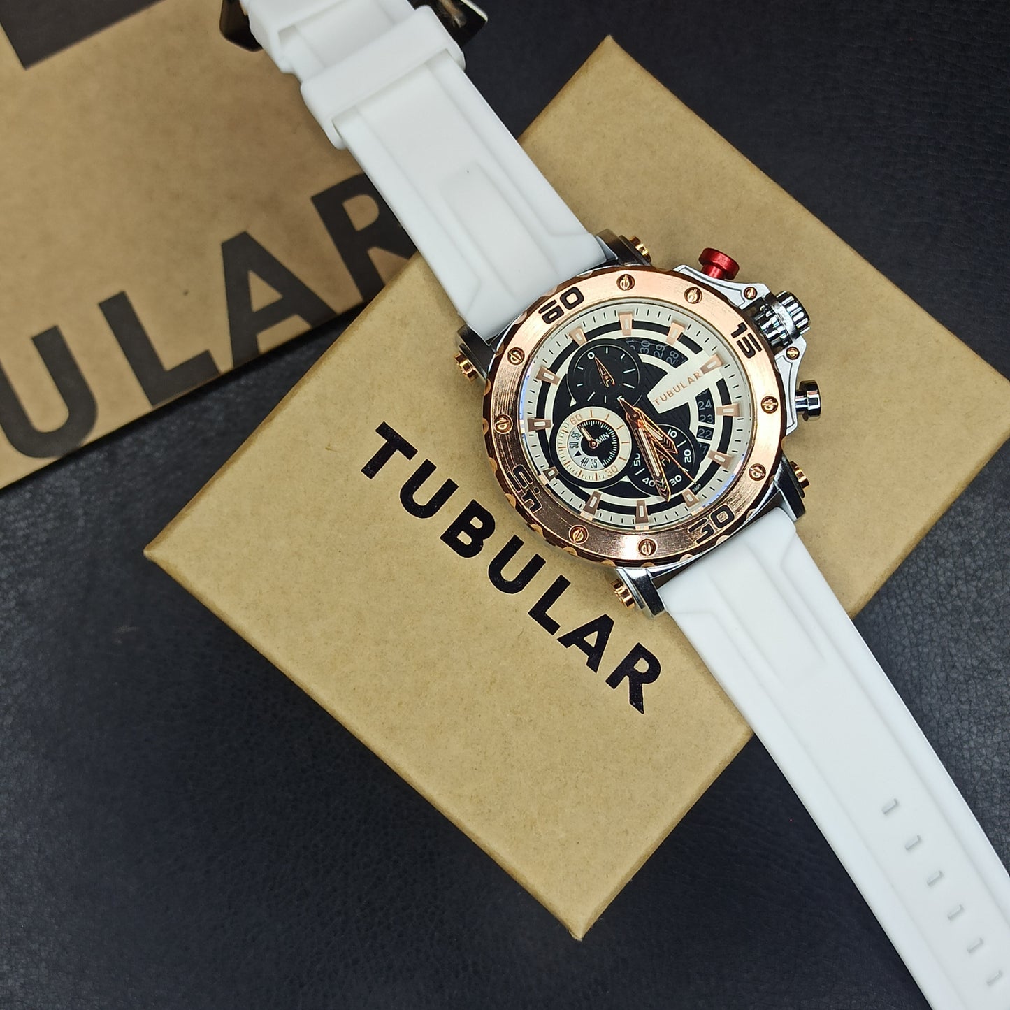 Tubular Chrono Watch For Men's | White Silicon Strap