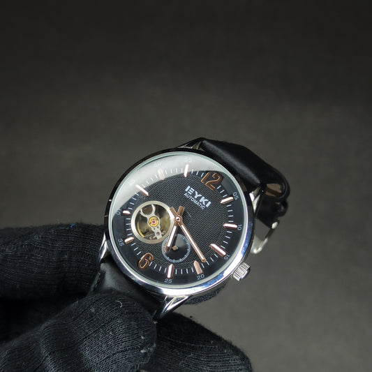 Eyki Automatic Watch | Open Heart Dial | Black Leather Strap | Original