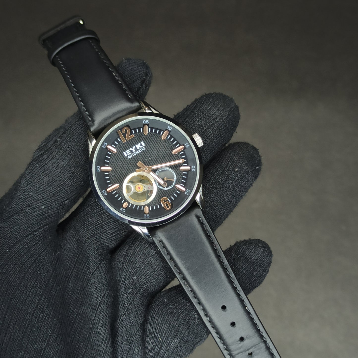Eyki Automatic Watch | Open Heart Dial | Black Leather Strap | Original
