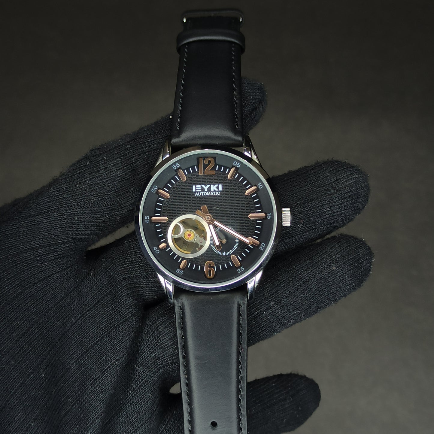 Eyki Automatic Watch | Open Heart Dial | Black Leather Strap | Original