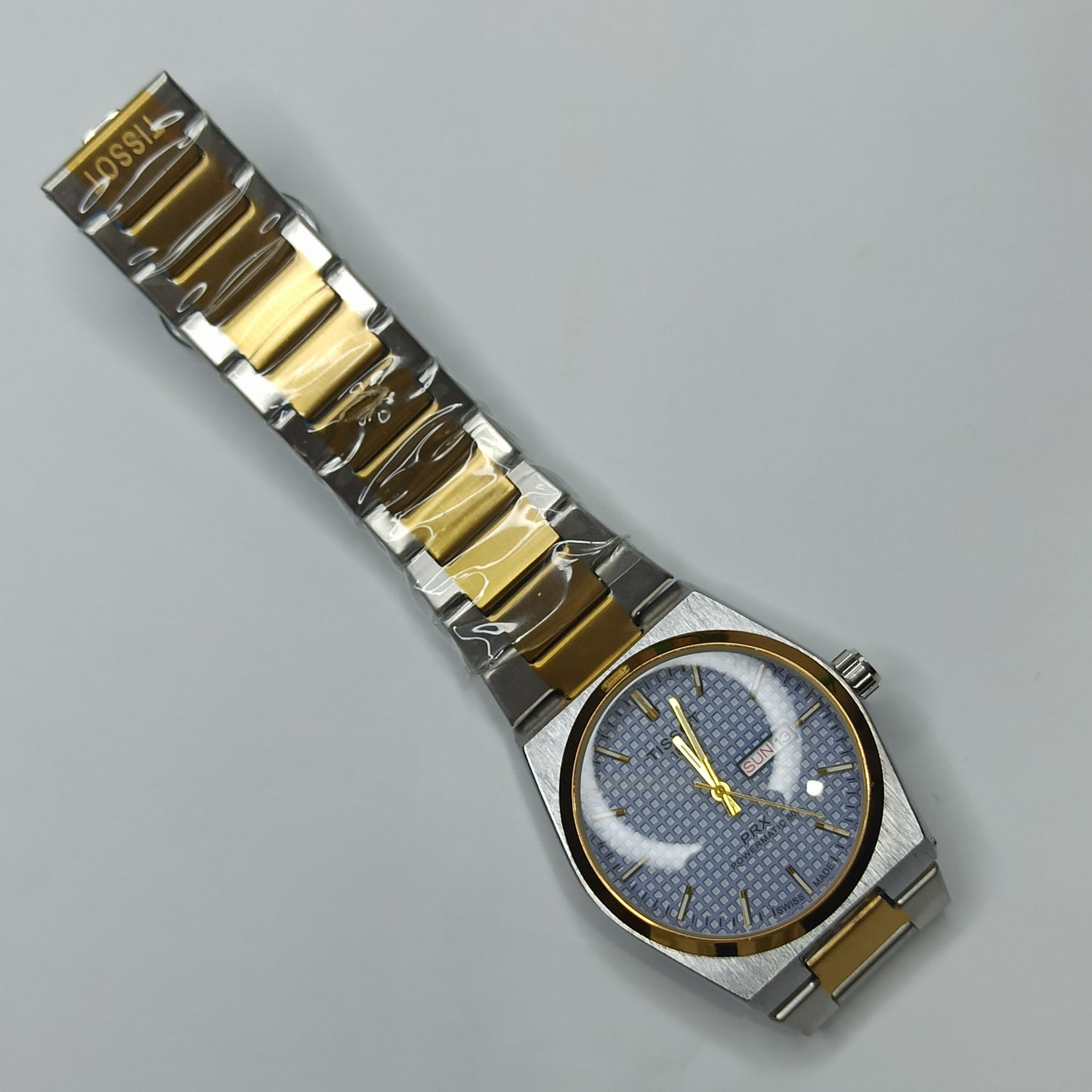 Tissot PRX Silver Gold With Blue Textured Dial Watch