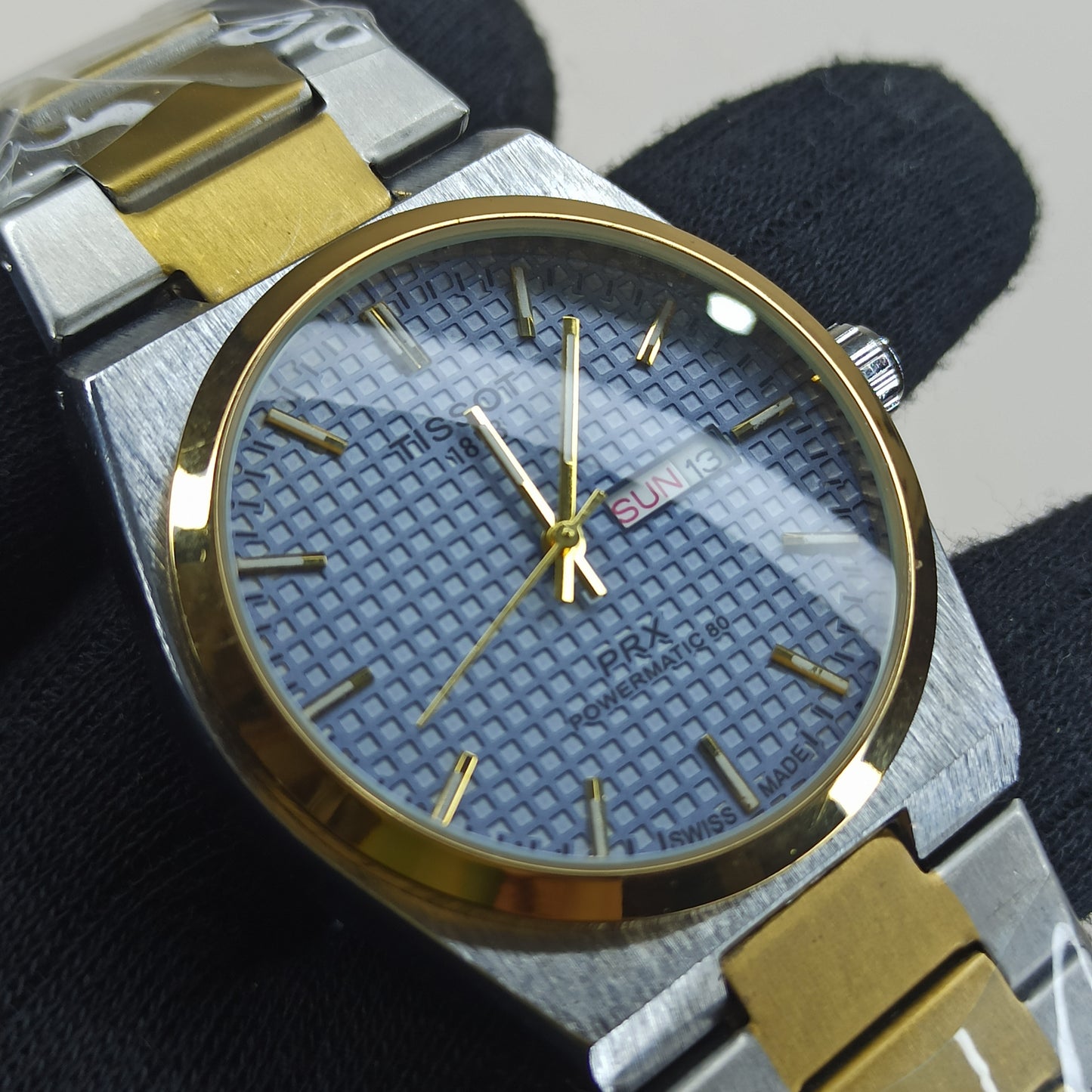 Tissot PRX Silver Gold With Blue Textured Dial Watch