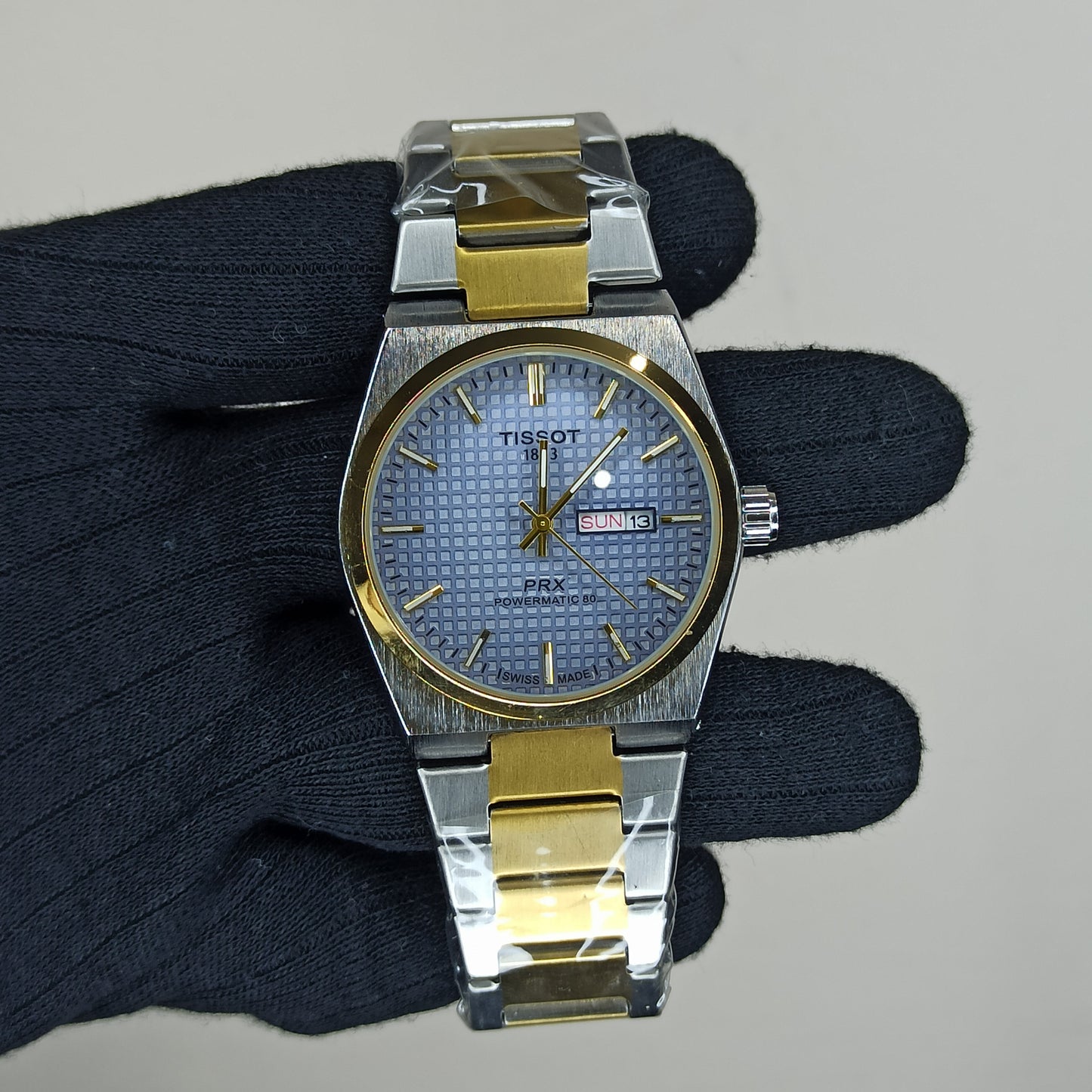 Tissot PRX Silver Gold With Blue Textured Dial Watch