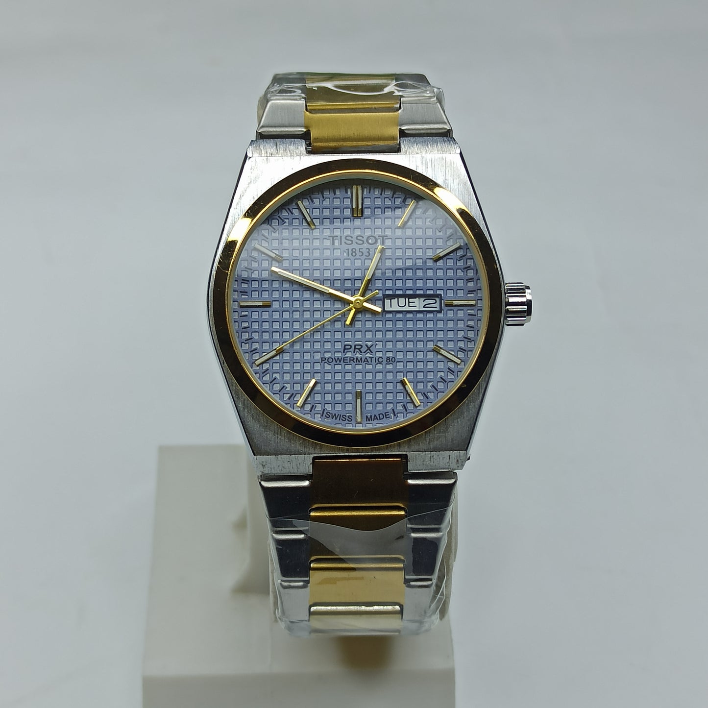 Tissot PRX Silver Gold With Blue Textured Dial Watch