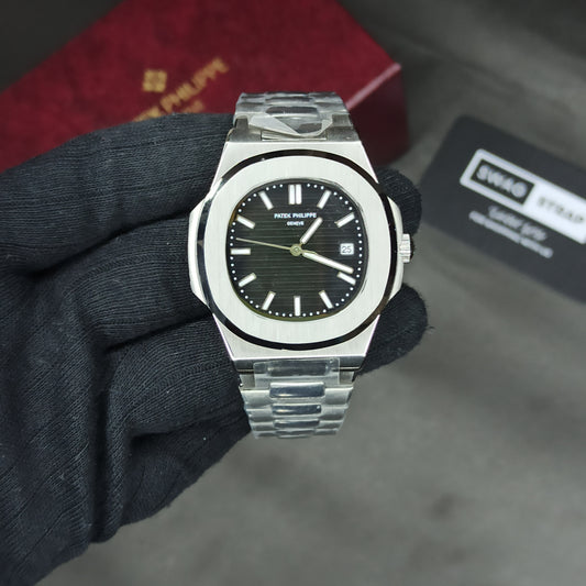 Patek Philippe Auto | Silver Chain | Black Dial