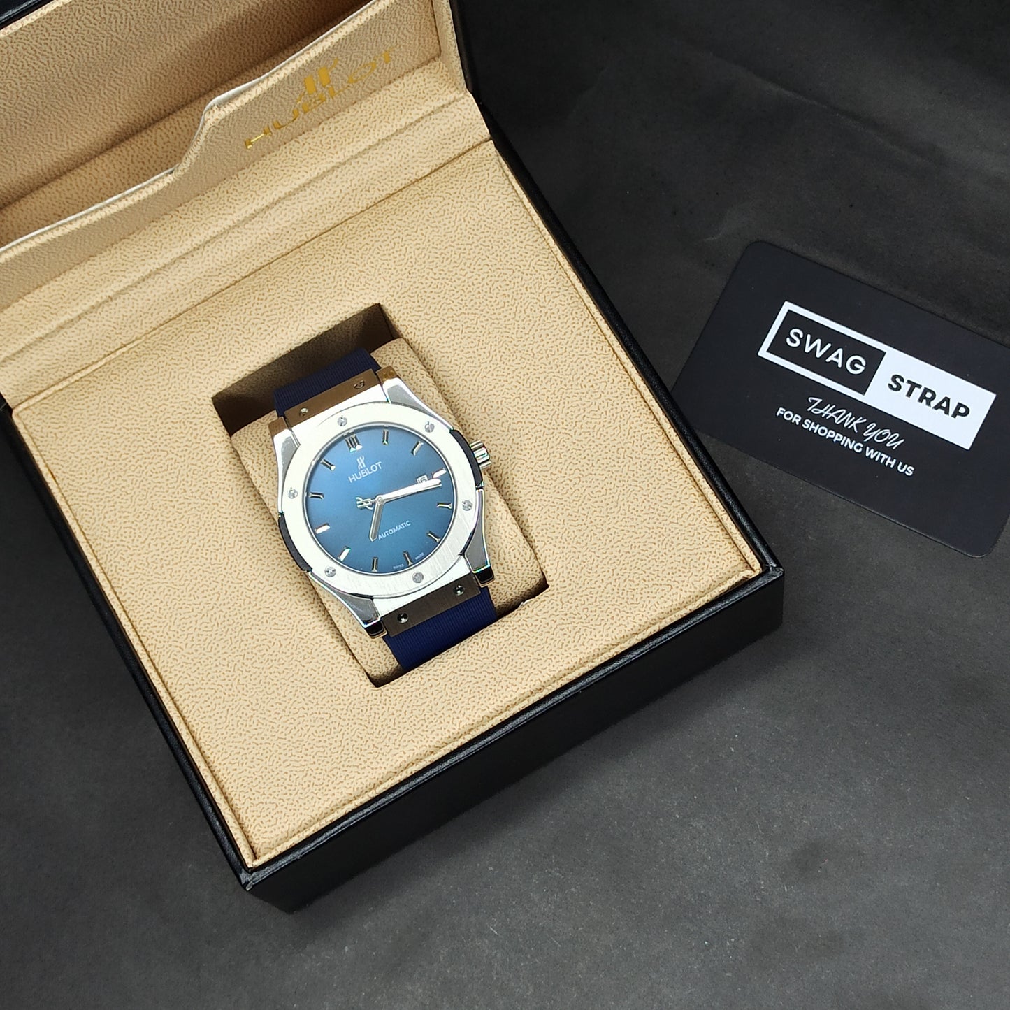 Hublot Auto | Blue Dial | Pvc Strap