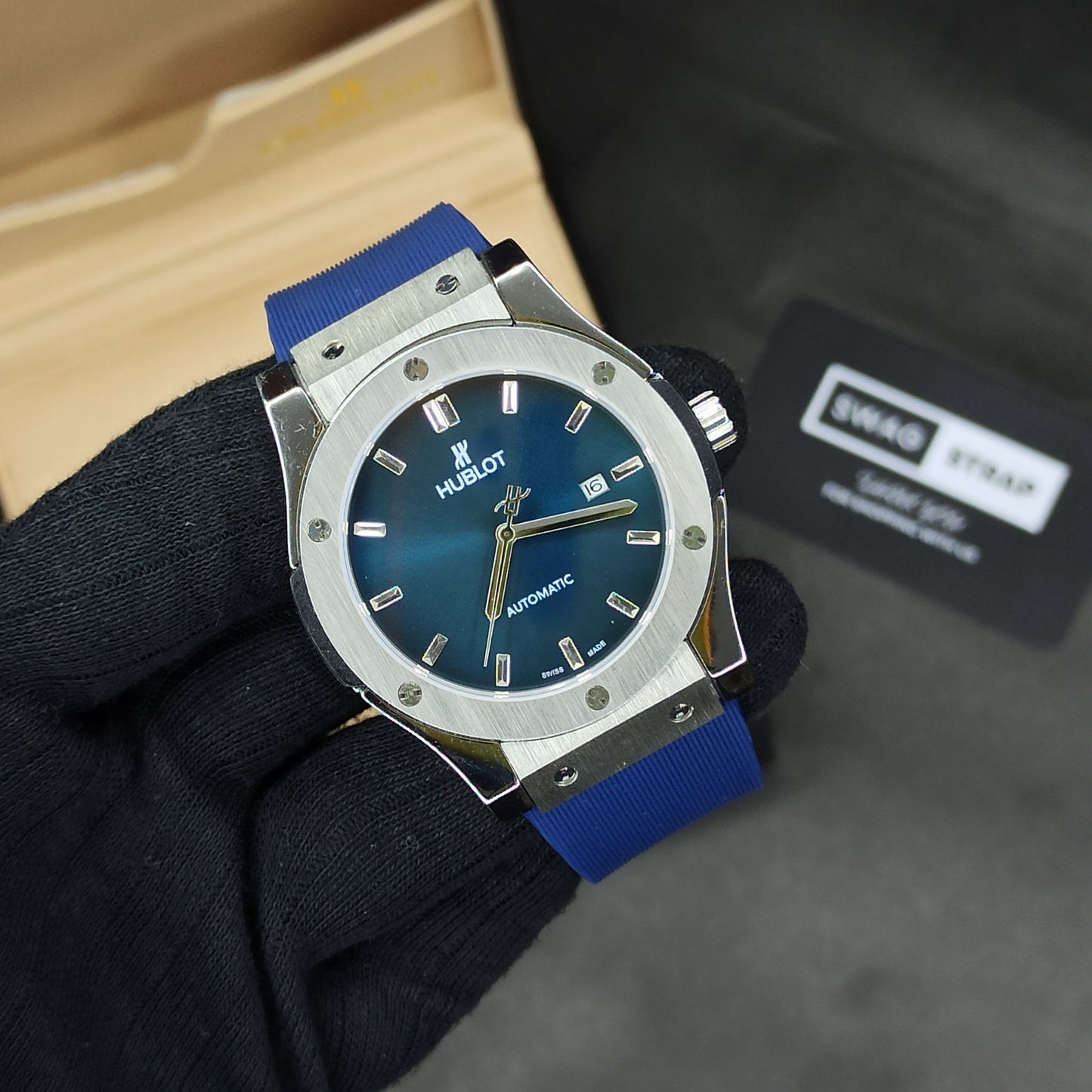 Hublot Auto | Blue Dial | Pvc Strap