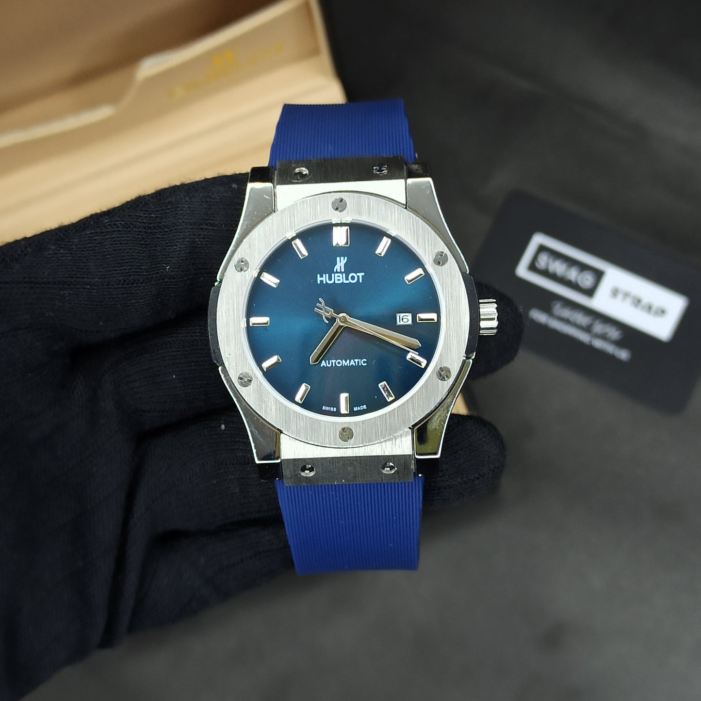 Hublot Auto | Blue Dial | Pvc Strap