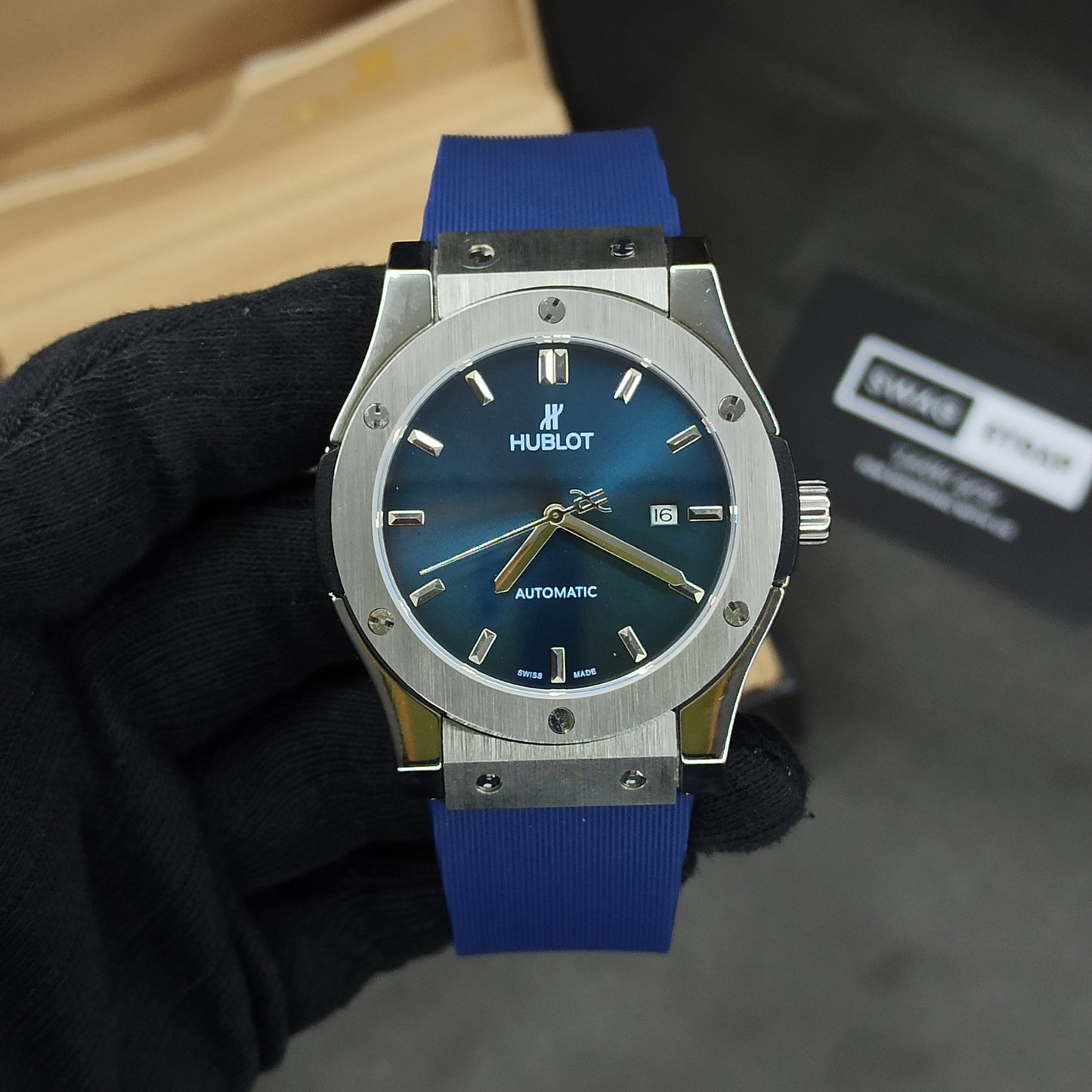 Hublot Auto | Blue Dial | Pvc Strap