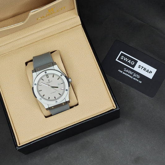 Hublot Silver Auto | Silver White Dial | Pvc Strap