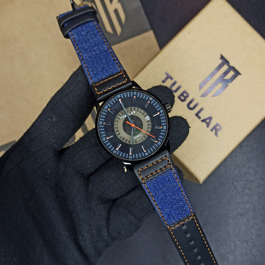 Tubular Denim Jeans Strap Watch For Men's