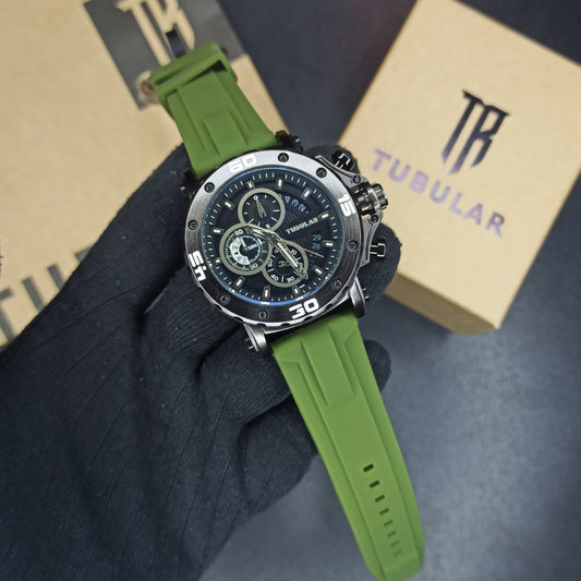 Tubular Chrono Watch For Men's | Green Silicon Strap