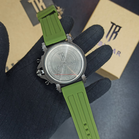 Tubular Chrono Watch For Men's | Green Silicon Strap