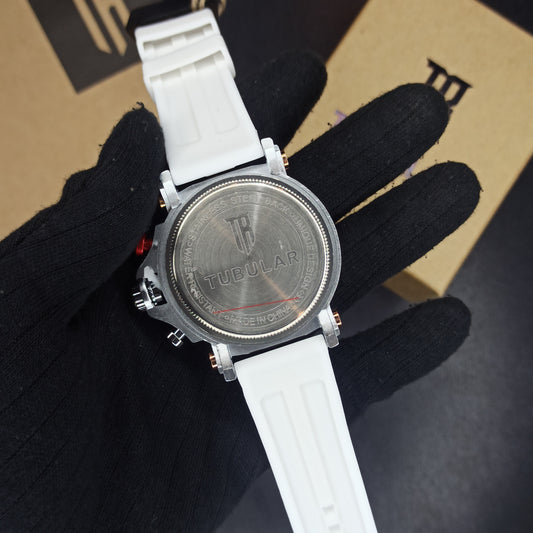 Tubular Chrono Watch For Men's | White Silicon Strap