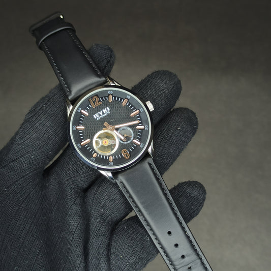 Eyki Automatic Watch | Open Heart Dial | Black Leather Strap | Original